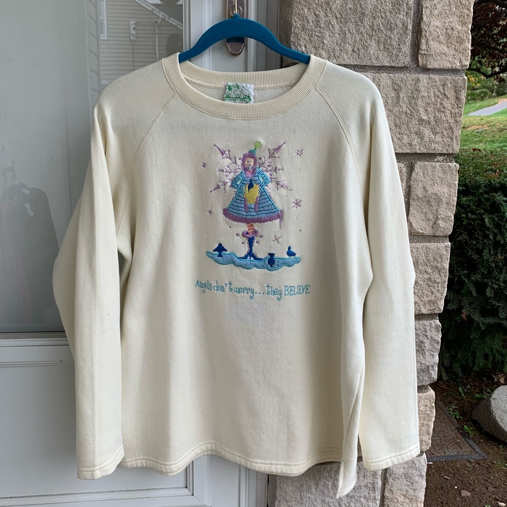 Quacker Factory Angel Sweat Shirt -Ivory
